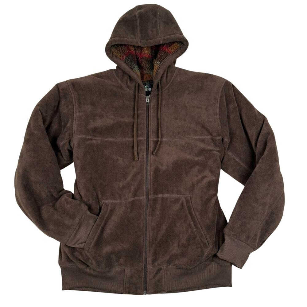 RedHead Brown Fleece Zip Hoodie Plaid Lined Outdoors Large